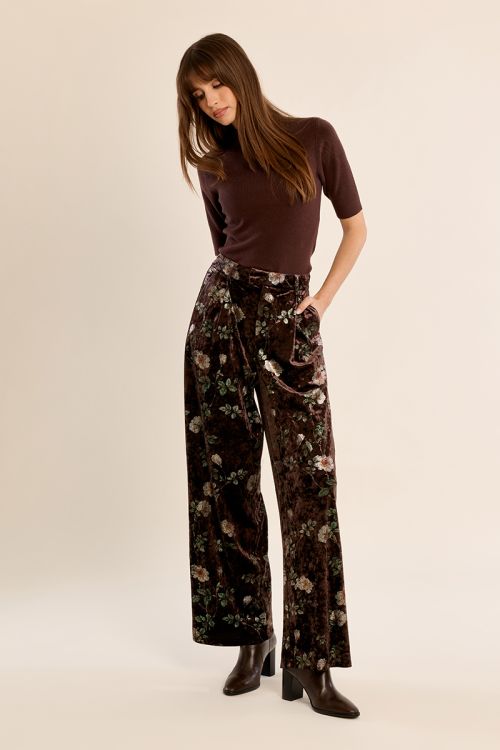 Pantalon en velours fleuri