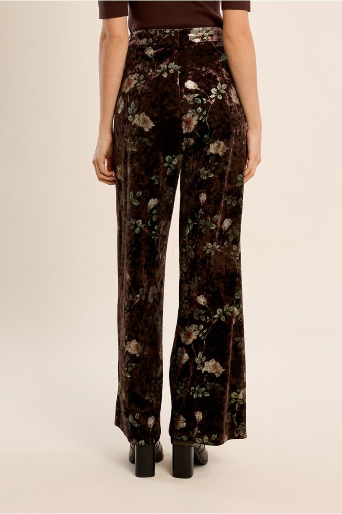 Pantalon en velours fleuri