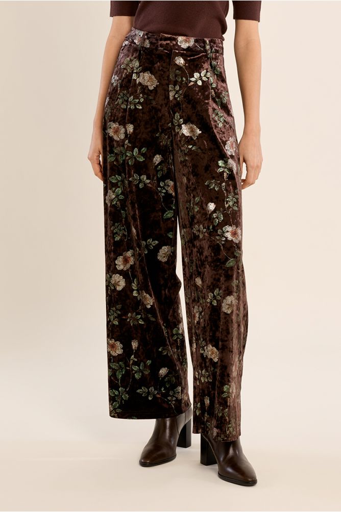 Pantalon en velours fleuri