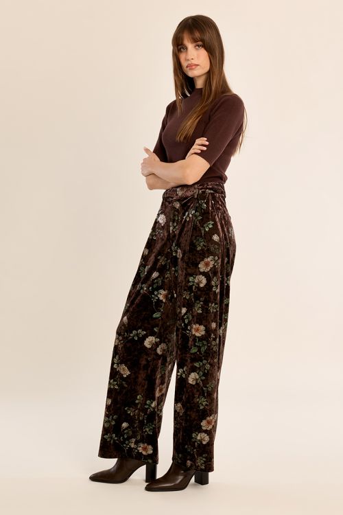 Pantalon en velours fleuri