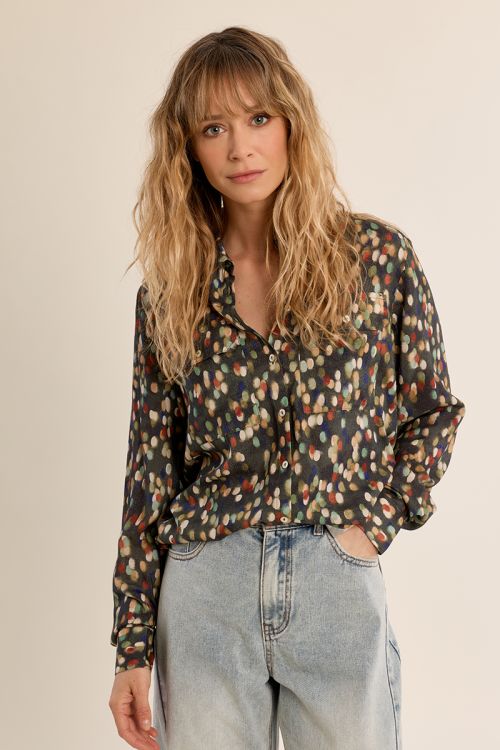 Chemise courte motif pois