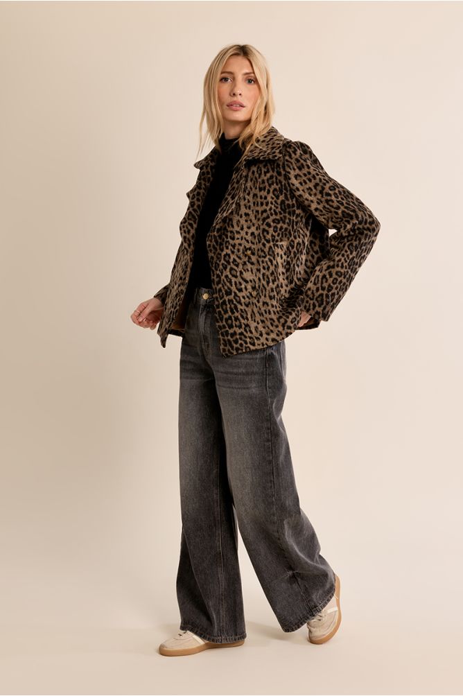 Overcoat coat, leopard print