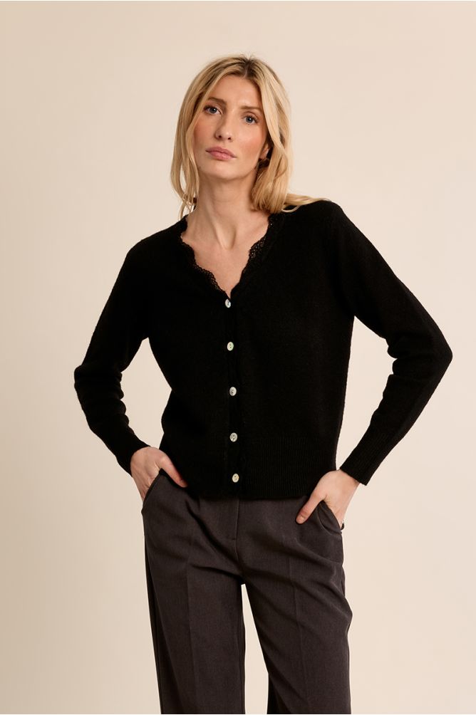 Cardigan festonné en dentelle