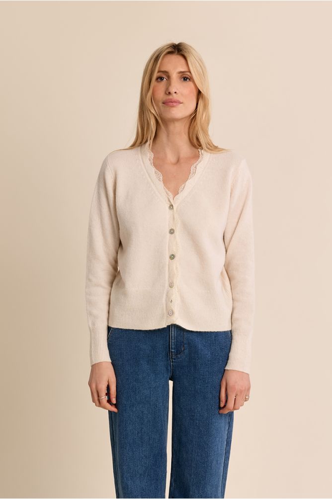 Cardigan festonné en dentelle