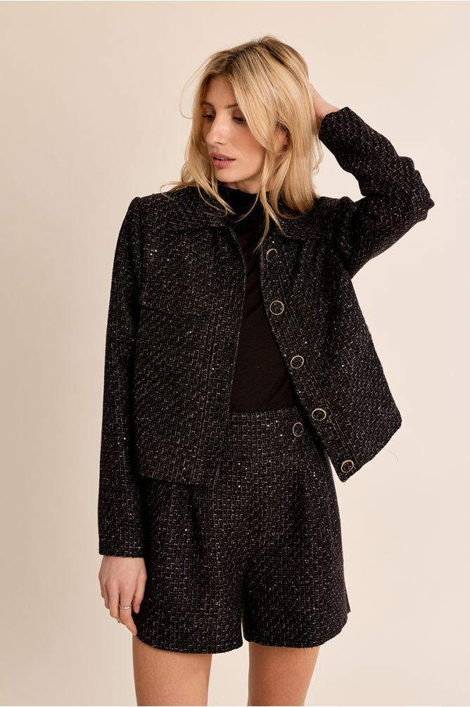 High-waisted tweed shorts