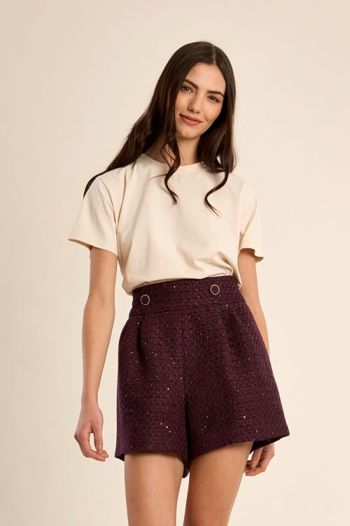 Short taille haute en tweed