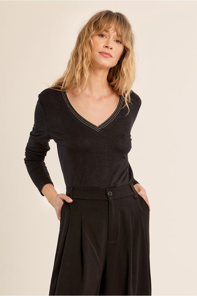 Top manches longues col V