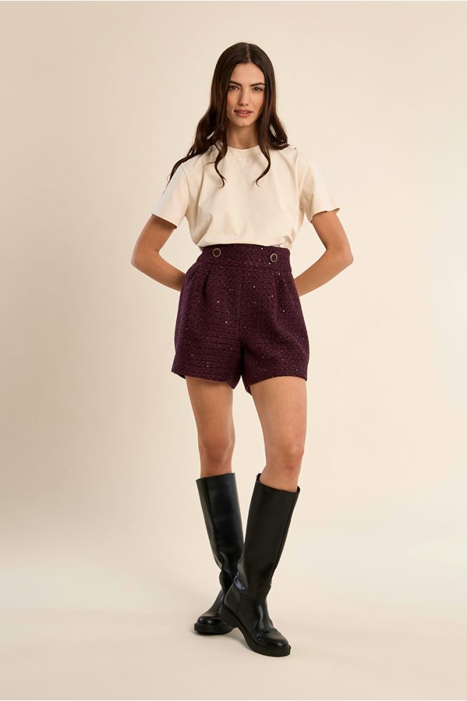 Short taille haute en tweed