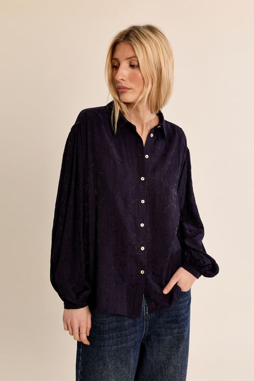 Satin shirt with floral patterns