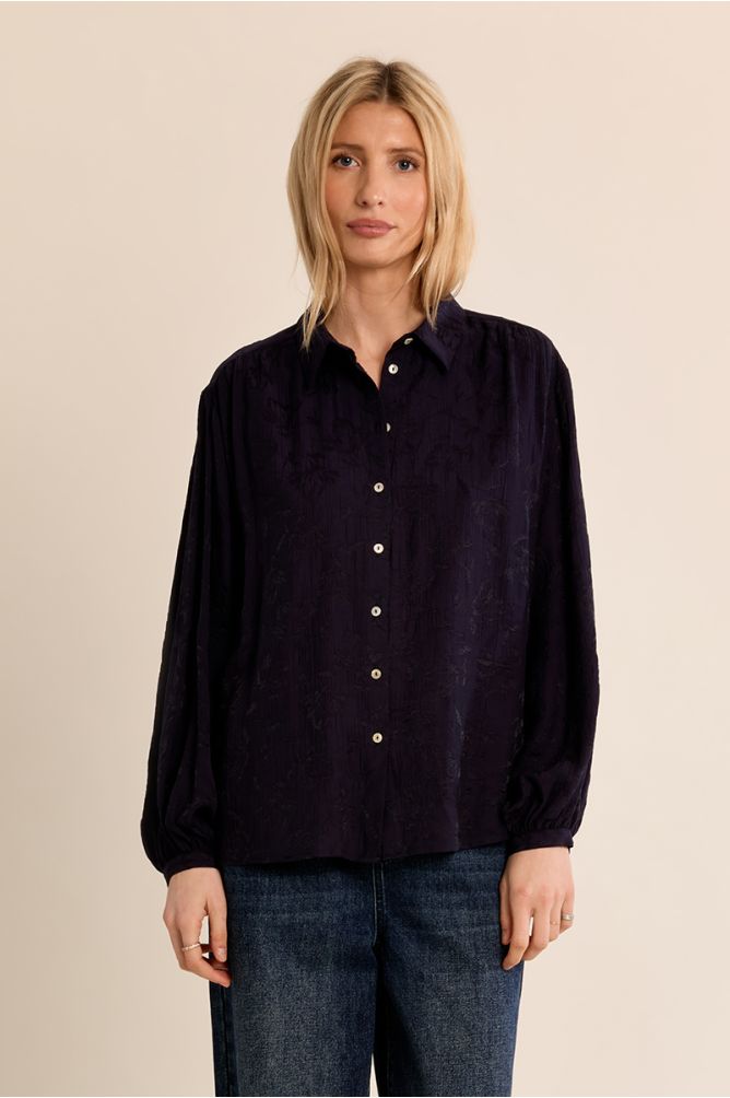 Satin shirt with floral patterns