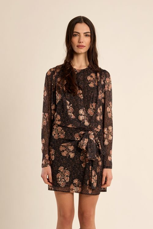 Vestido de manga larga con estampado y lazada