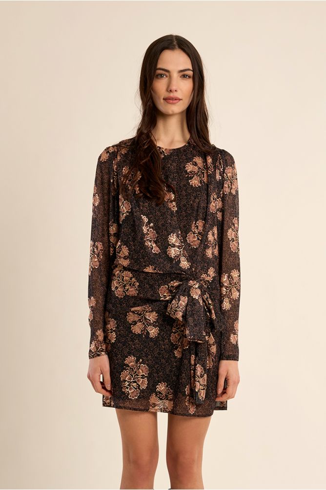 Vestido de manga larga con estampado y lazada
