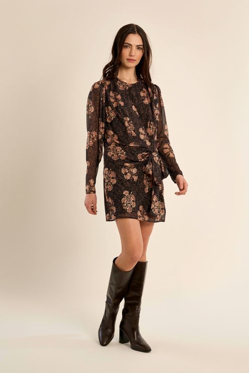 Vestido de manga larga con estampado y lazada