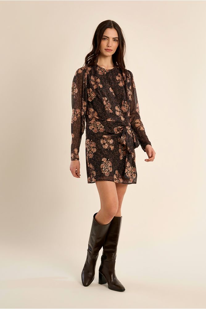 Vestido de manga larga con estampado y lazada