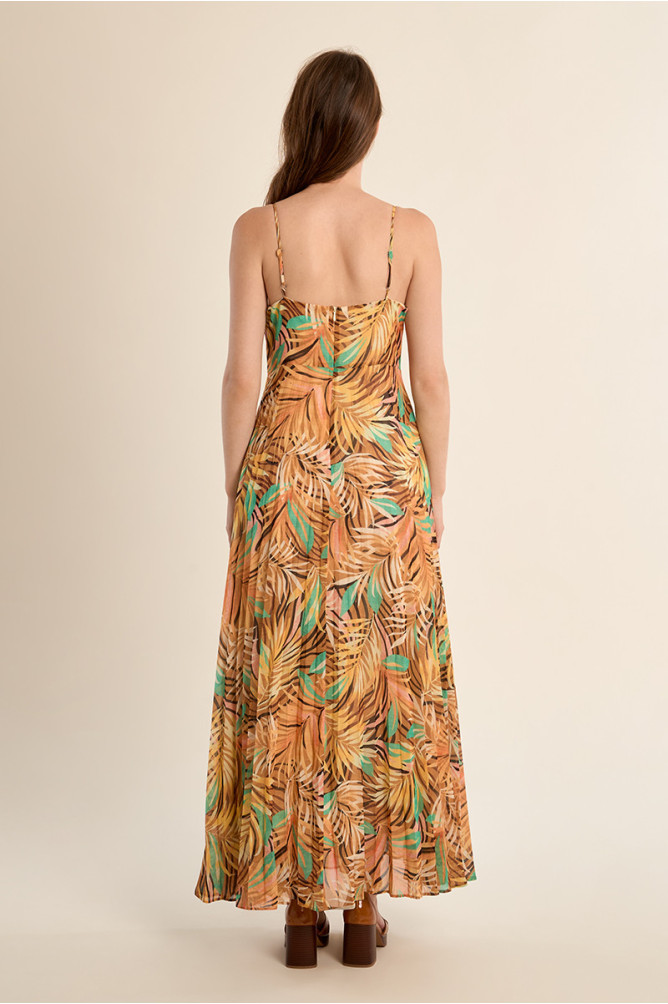 Long pleated dress, printed