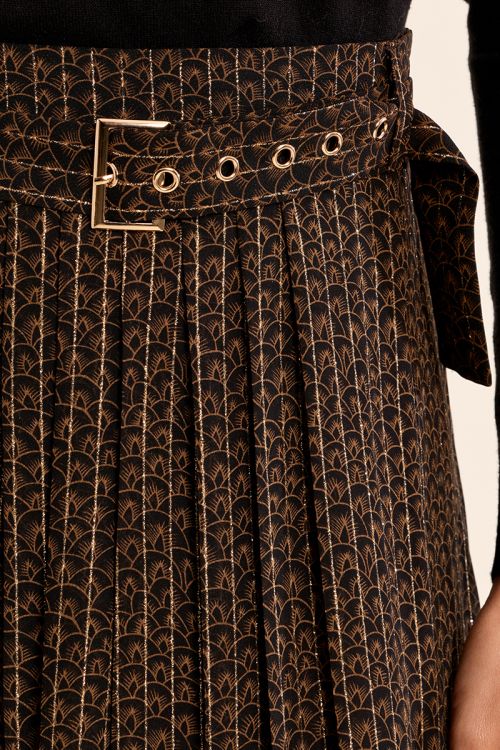 Falda larga plisada con estampado