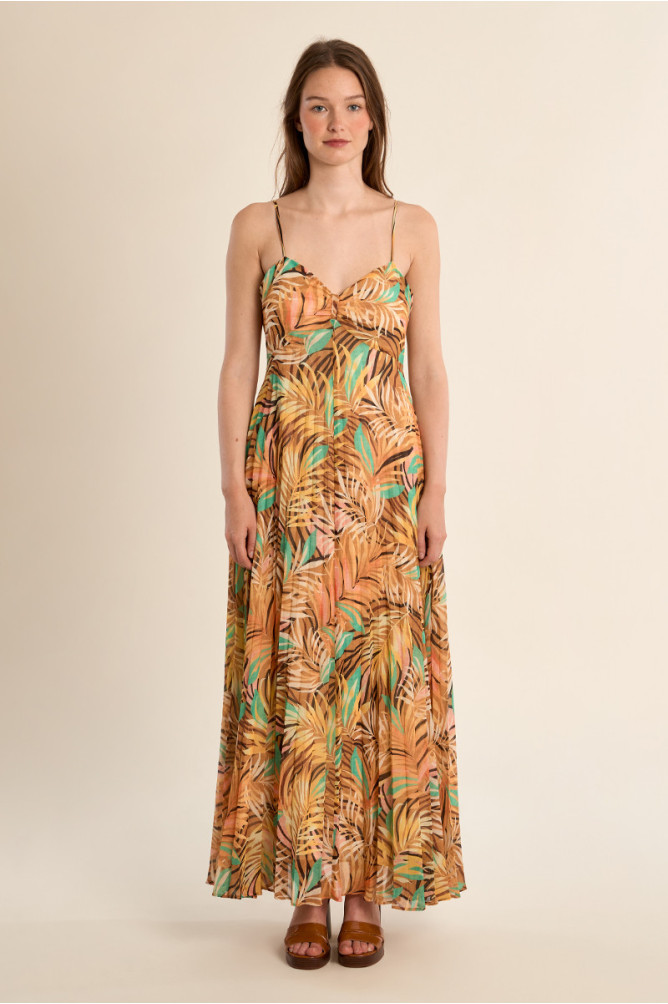 Long pleated dress, printed