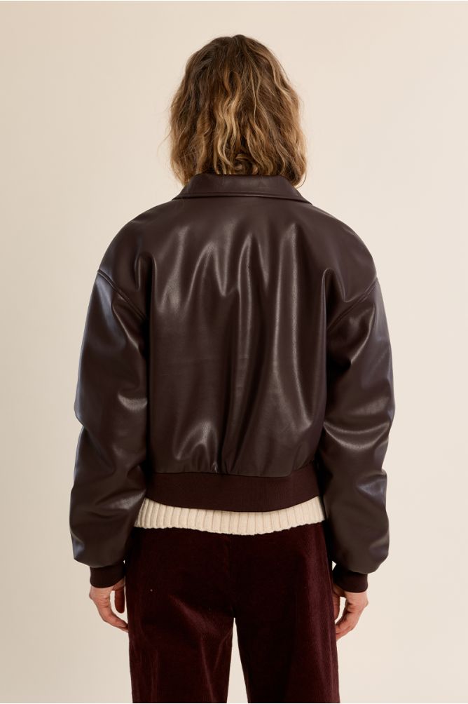 Faux leather bomber jacket