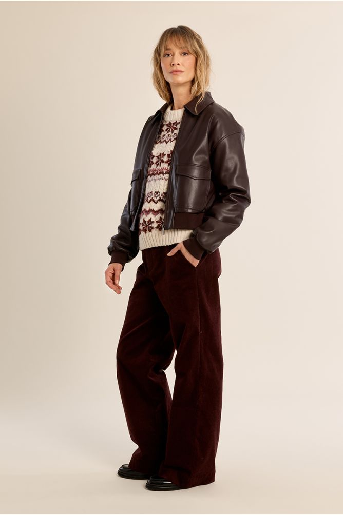 Faux leather bomber jacket