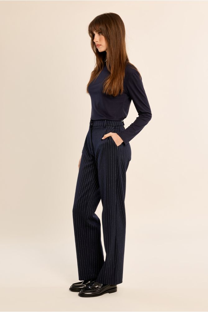 Pantalon tailleur droit, rayé