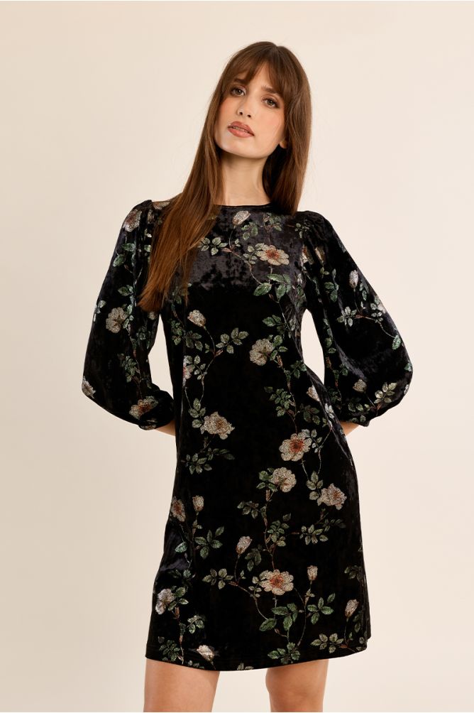 Velvet dress with balloon sleeves