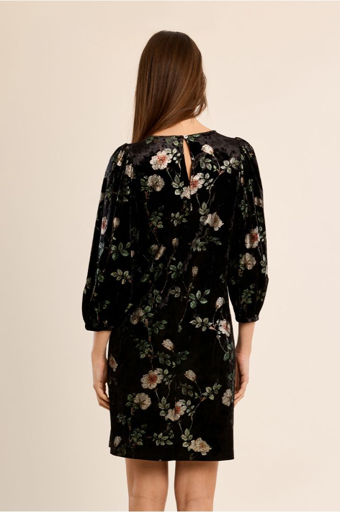 Vestido corto aterciopelado con estampado
