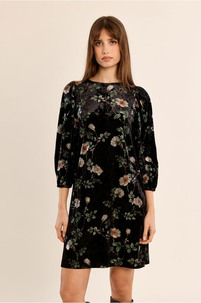 Vestido corto aterciopelado con estampado