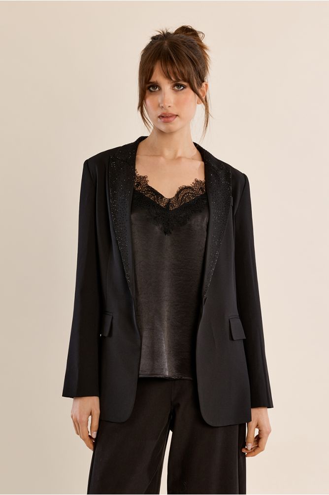 Rhinestone tailored collar blazer