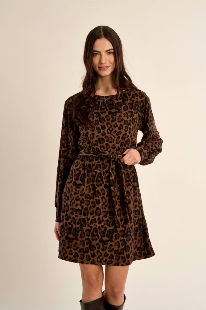 Vestido de manga larga con estampado y lazada