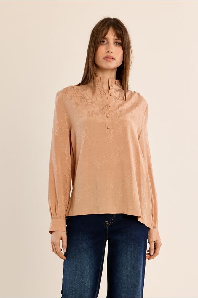 Ruched stand-up collar blouse