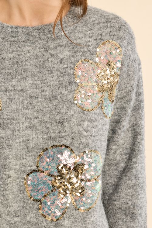 Pull en maille, fleurs en sequin