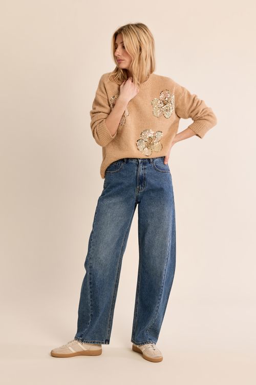 Pull en maille, fleurs en sequin
