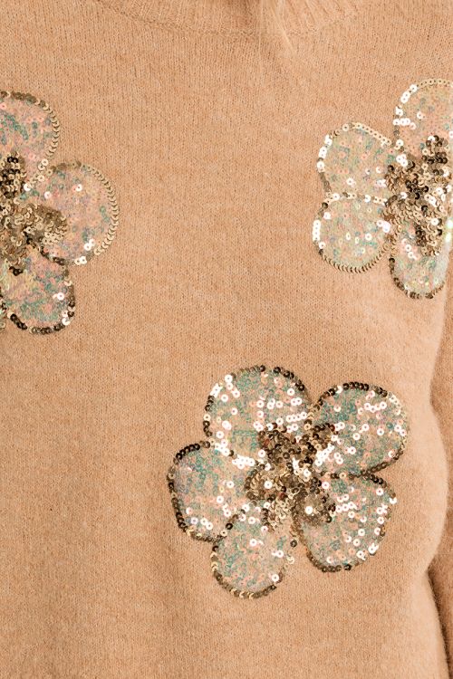 Pull en maille, fleurs en sequin