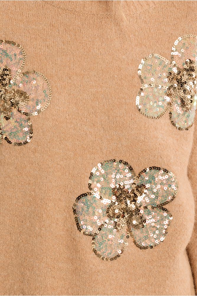Pull en maille, fleurs en sequin