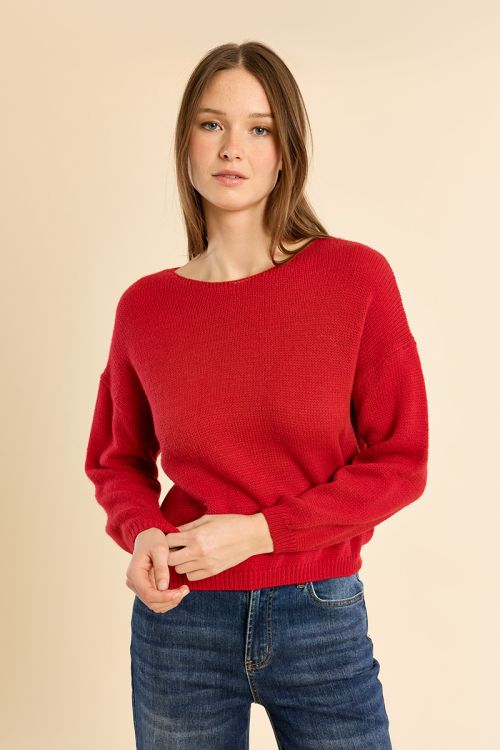 Plain knit sweater, round neck