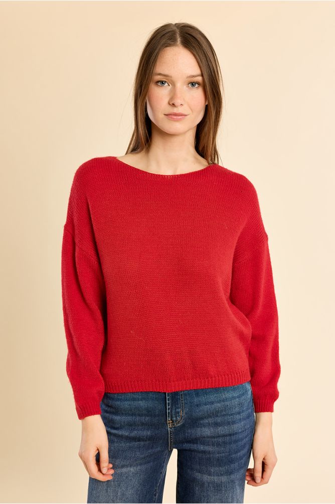 Plain knit sweater, round neck