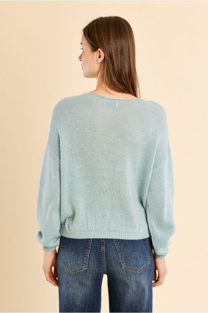 Plain knit sweater, round neck