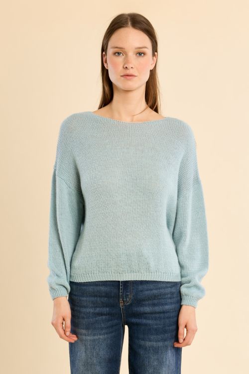 Plain knit sweater, round neck