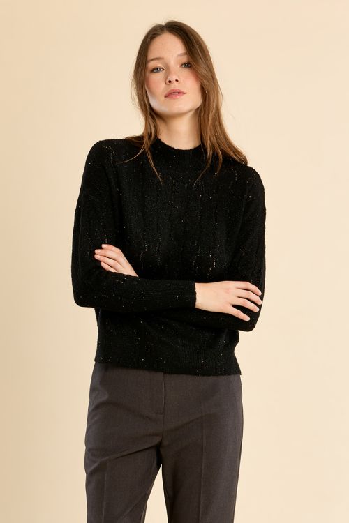 Pull en maille ajourée, col montant