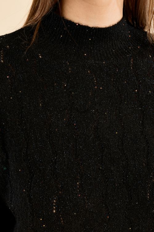 Pull en maille ajourée, col montant