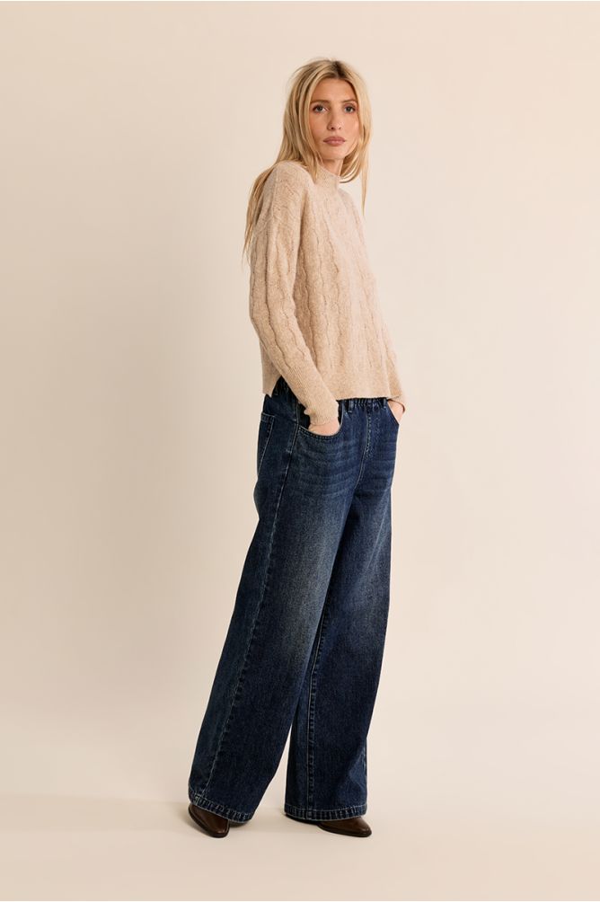 Openwork knit sweater, high collar