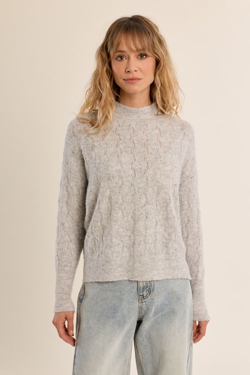 Openwork knit sweater, high collar
