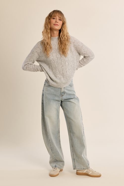 Openwork knit sweater, high collar