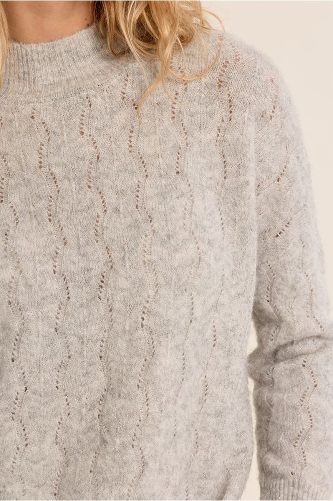 Openwork knit sweater, high collar
