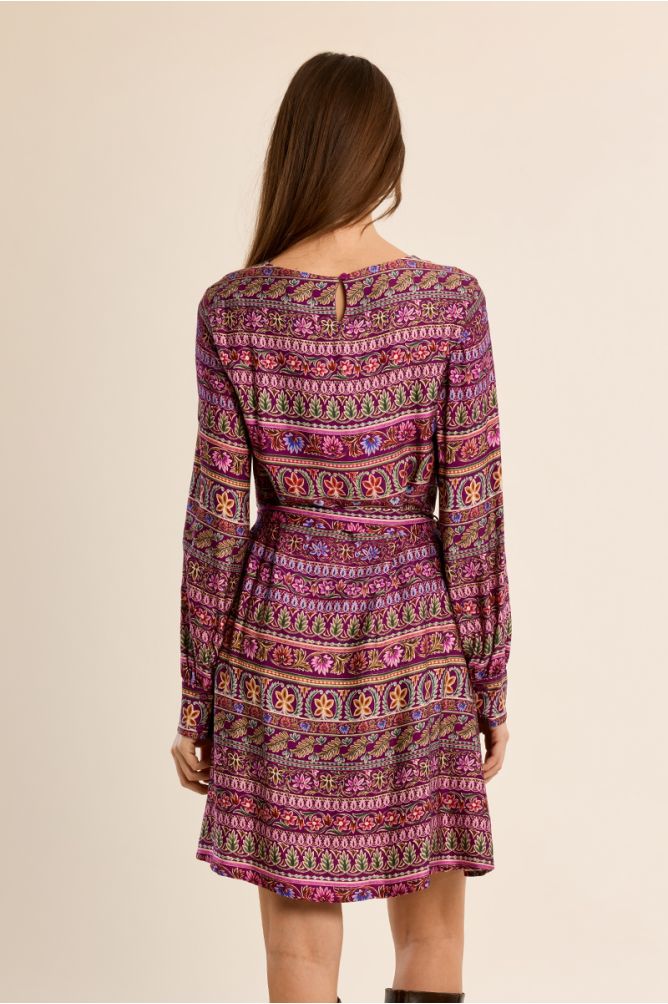 Vestido de manga larga con estampado y lazada