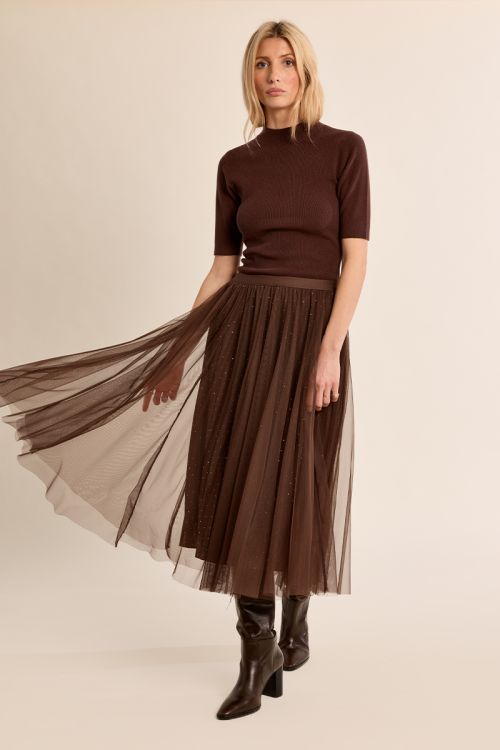 Jupe en tulle plissée à strass
