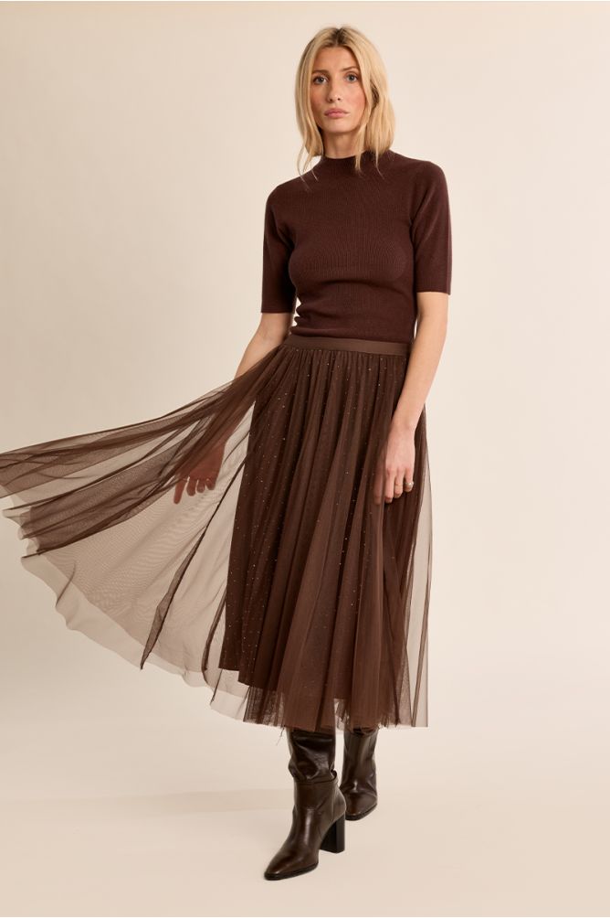 Jupe en tulle plissée à strass