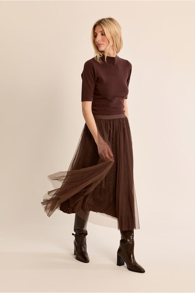 Jupe en tulle plissée à strass