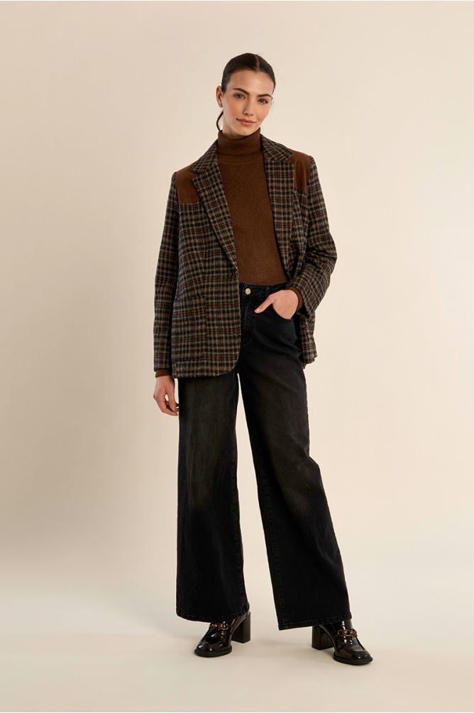 Blazer bi-matière à carreaux