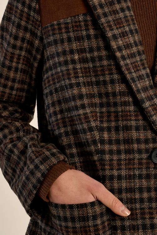 Bi-material plaid blazer